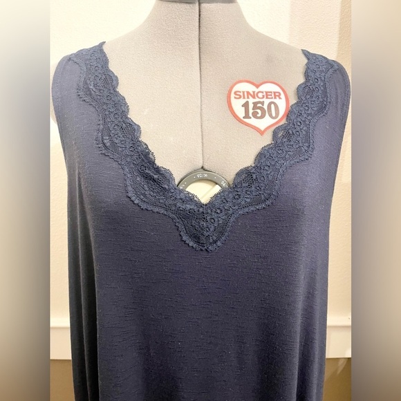 Lane Bryant Swing Tank Size 14/16 Shark Bite Lace V-neck Tunic Top Navy Blue - Picture 6 of 13